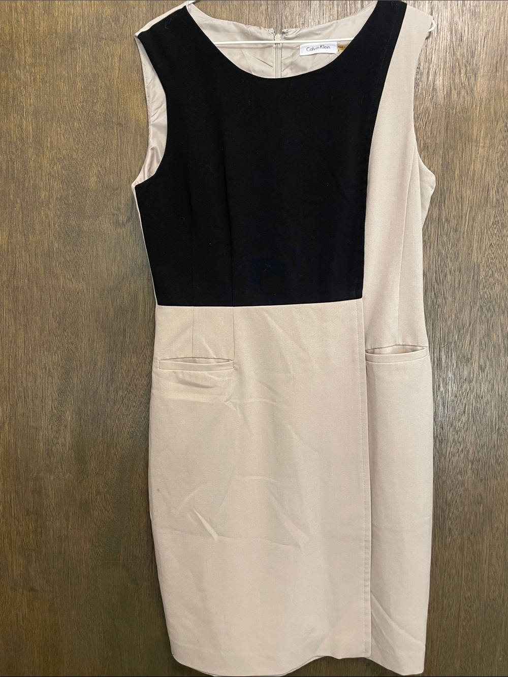 Calvin Klein Black and Beige Colorblock Sheath Dress